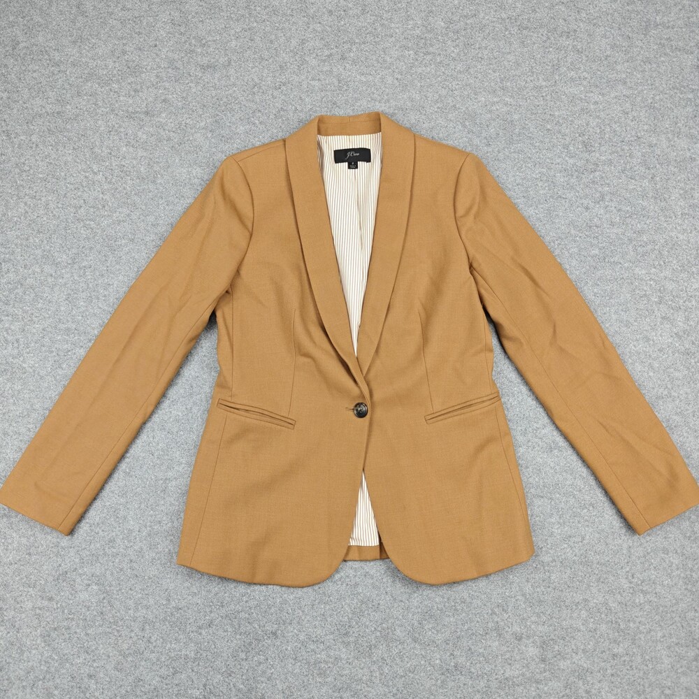 J Crew Blazer Womens 2 Brown Wool Blend Shawl Collar One Button Lined Jacket